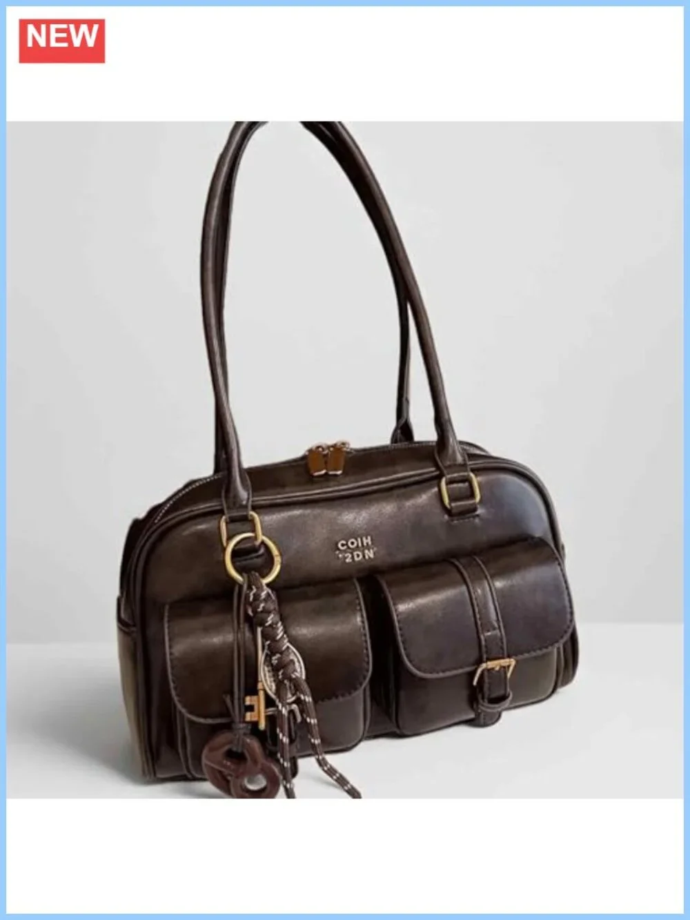 Vintage Shoulder Bag Faux Leather Hobo Purse with Double Front Pockets